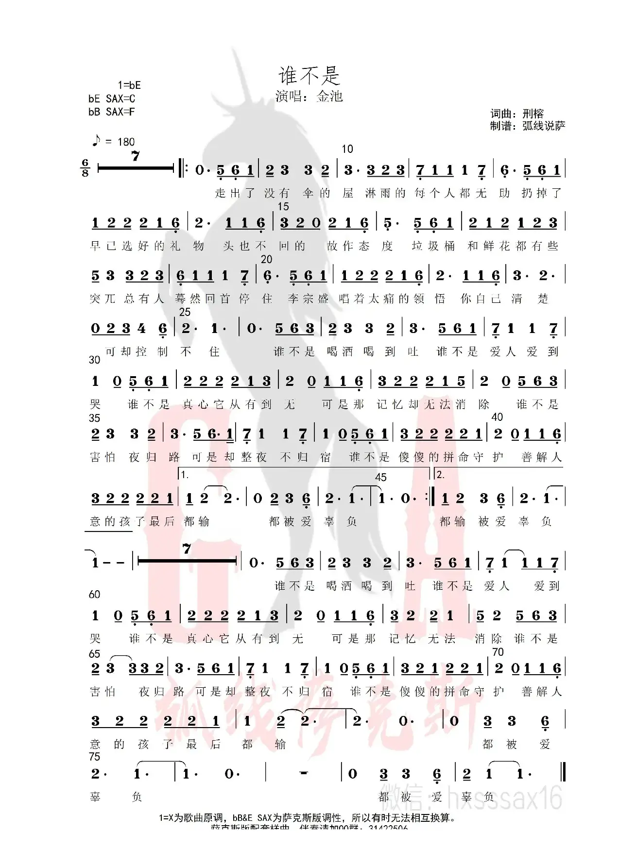 谁不是（简谱&萨克斯五线谱）