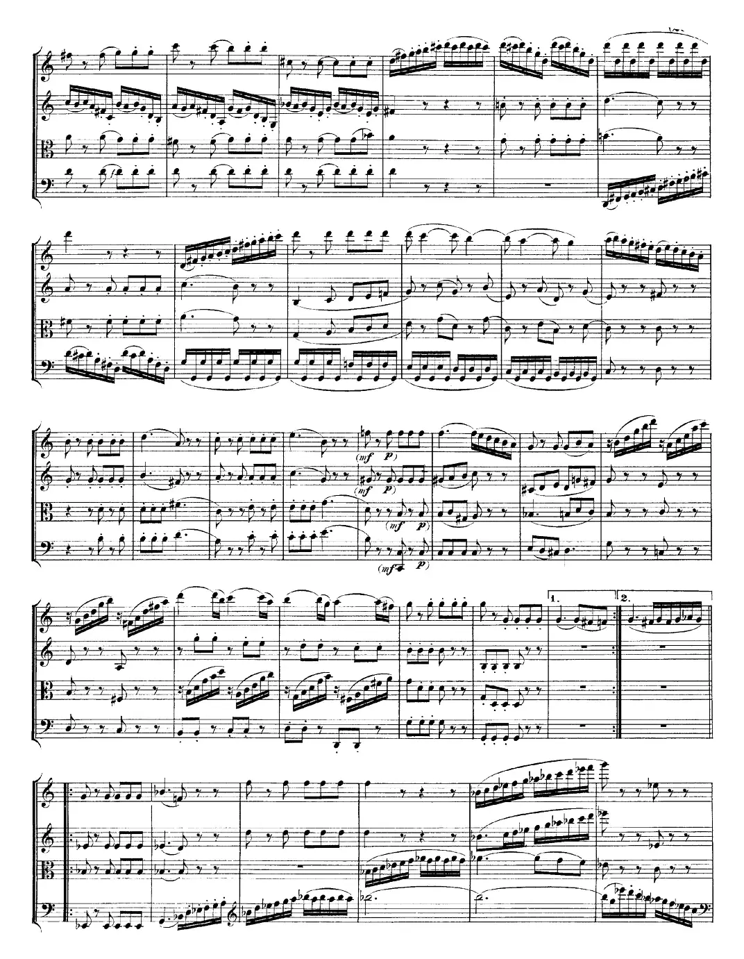 Mozart《Quartet No.23 in F Major，K.590》（总谱）