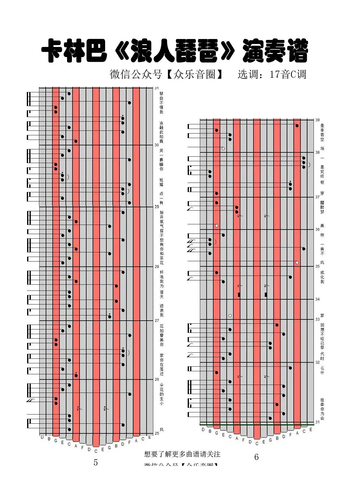 浪人琵琶（拇指琴卡林巴琴专用谱）