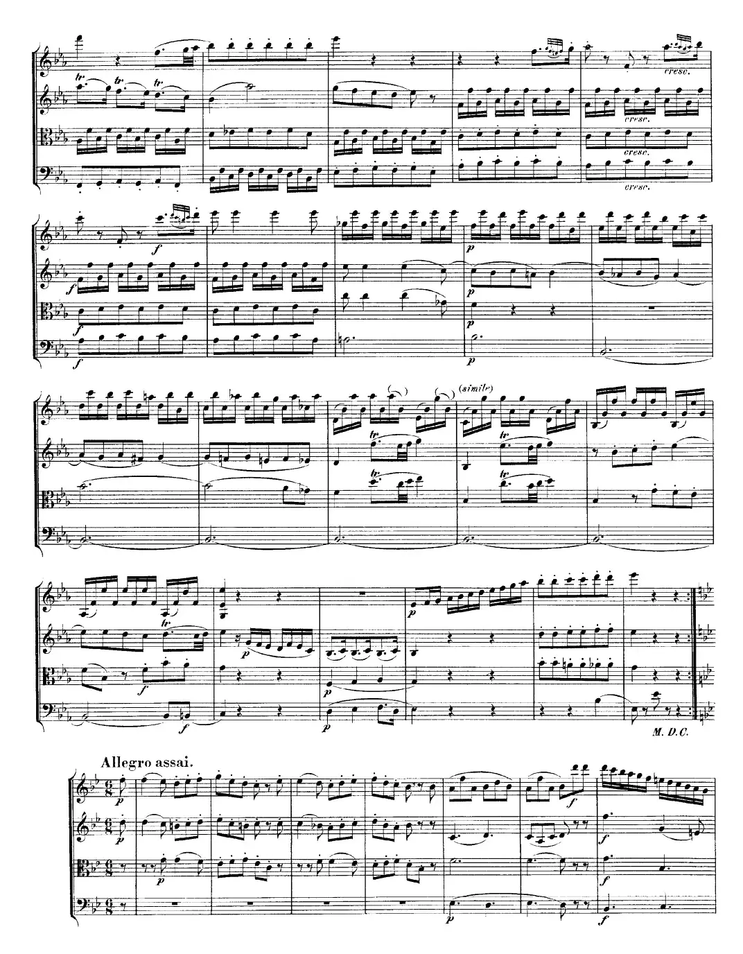 Mozart《Quartet No.22 in Bb Major，K.589》（总谱）