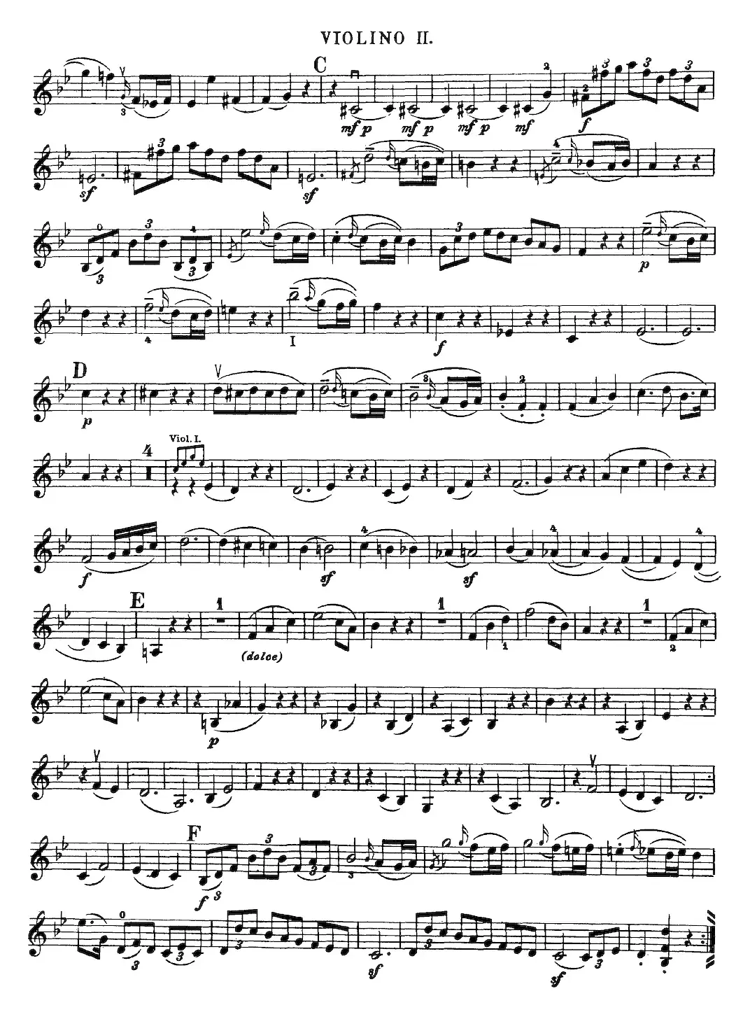 Mozart《Quartet No.22 in Bb Major，K.589》（Violin 2分谱）