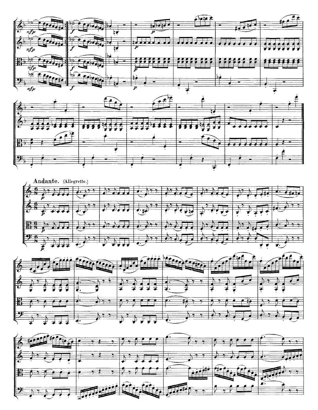 Mozart《Quartet No.23 in F Major，K.590》（总谱）