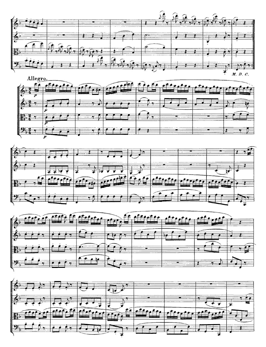 Mozart《Quartet No.23 in F Major，K.590》（总谱）