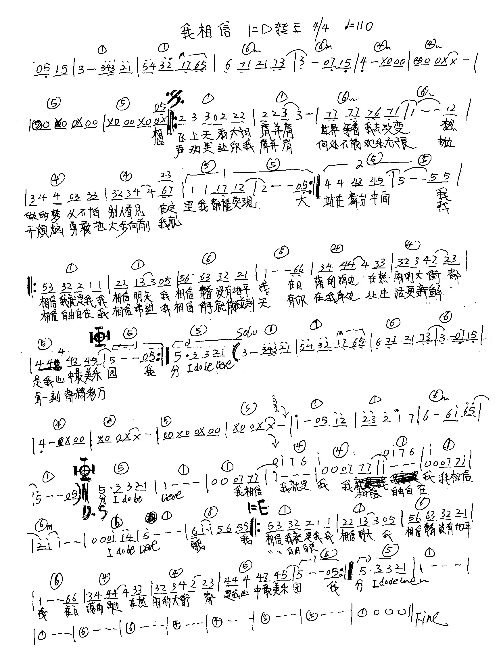 我相信（刘虞瑞词 陈国华曲、手稿版）