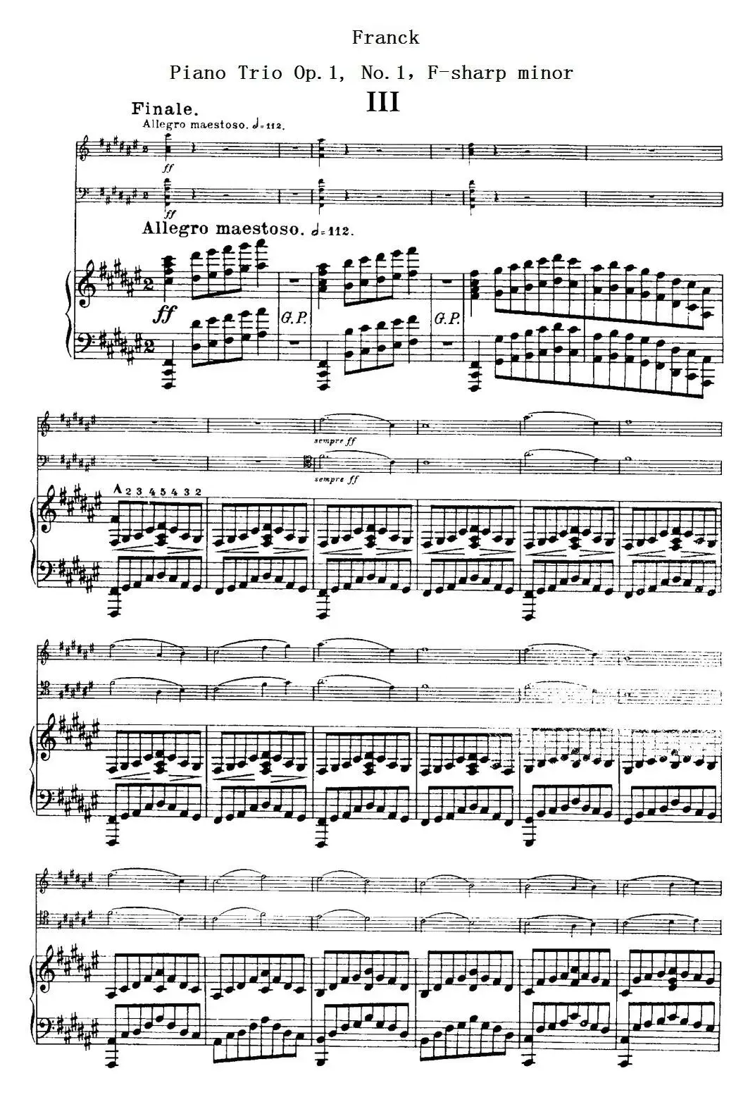 Franck《Piano Trio Op.1 No.1，F-sharp minor》（Ⅲ、小提琴+大提琴+钢琴伴奏）