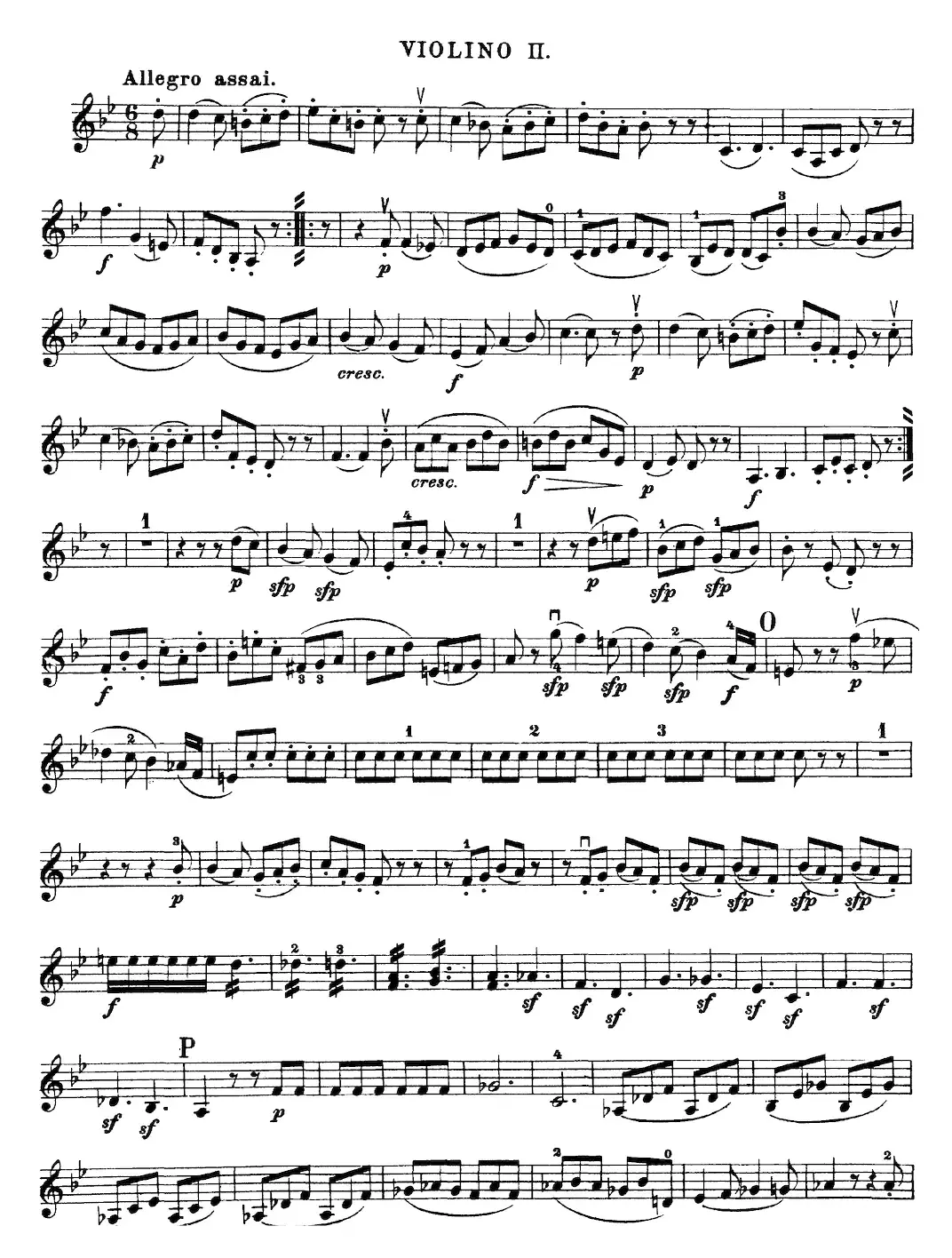 Mozart《Quartet No.22 in Bb Major，K.589》（Violin 2分谱）