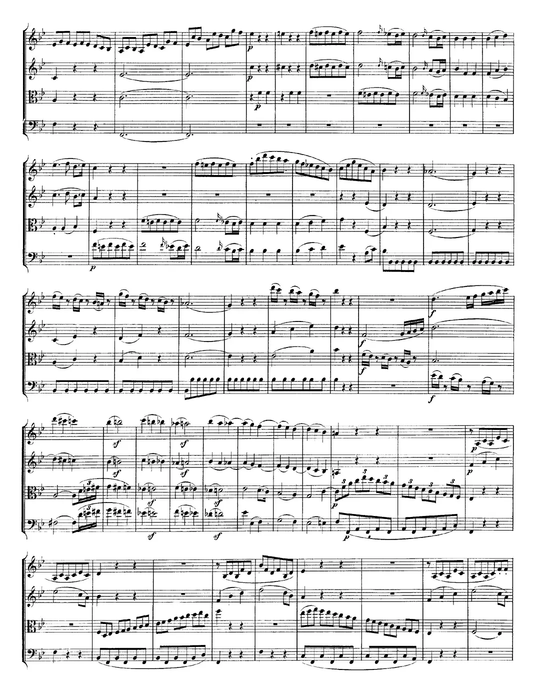 Mozart《Quartet No.22 in Bb Major，K.589》（总谱）