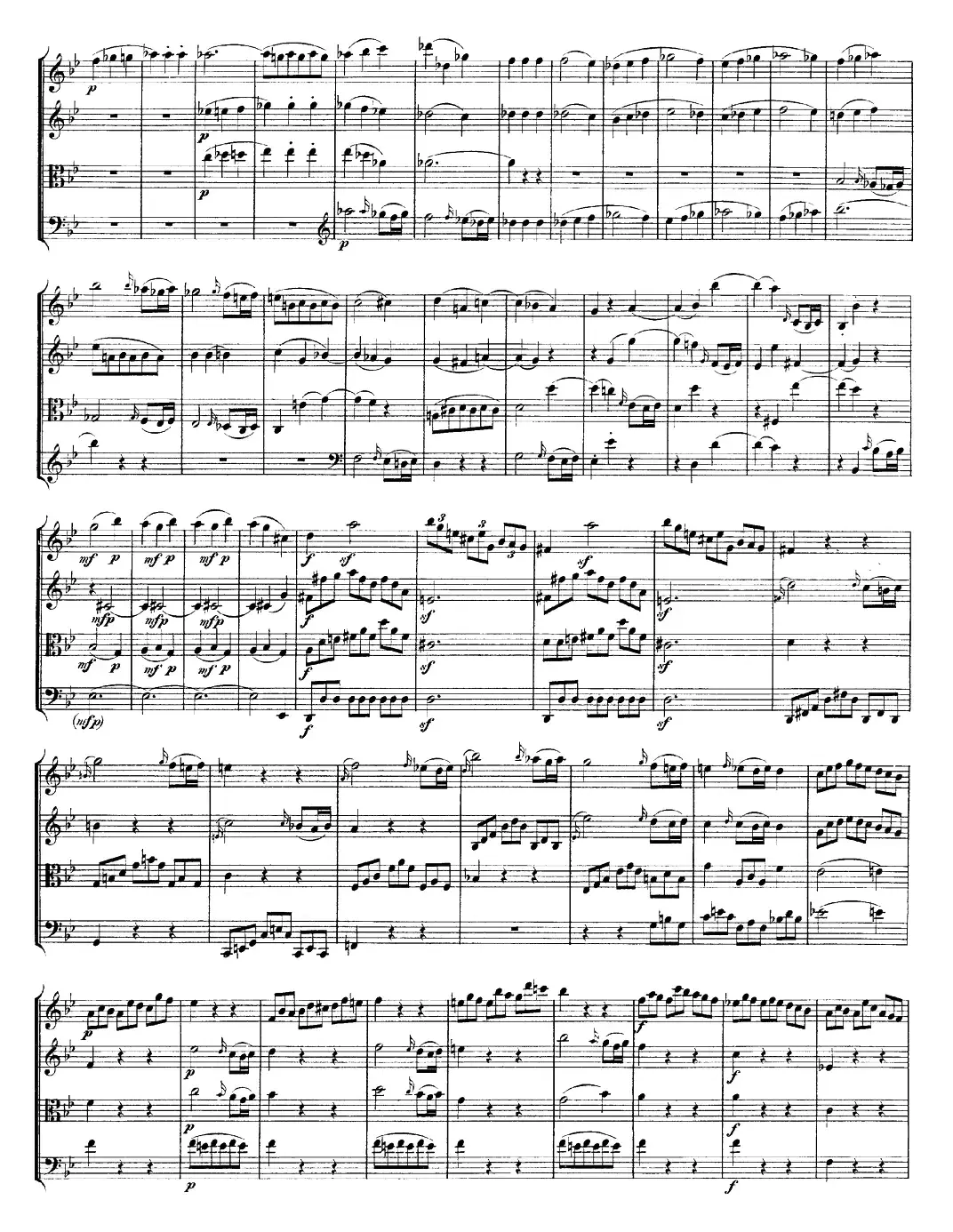 Mozart《Quartet No.22 in Bb Major，K.589》（总谱）