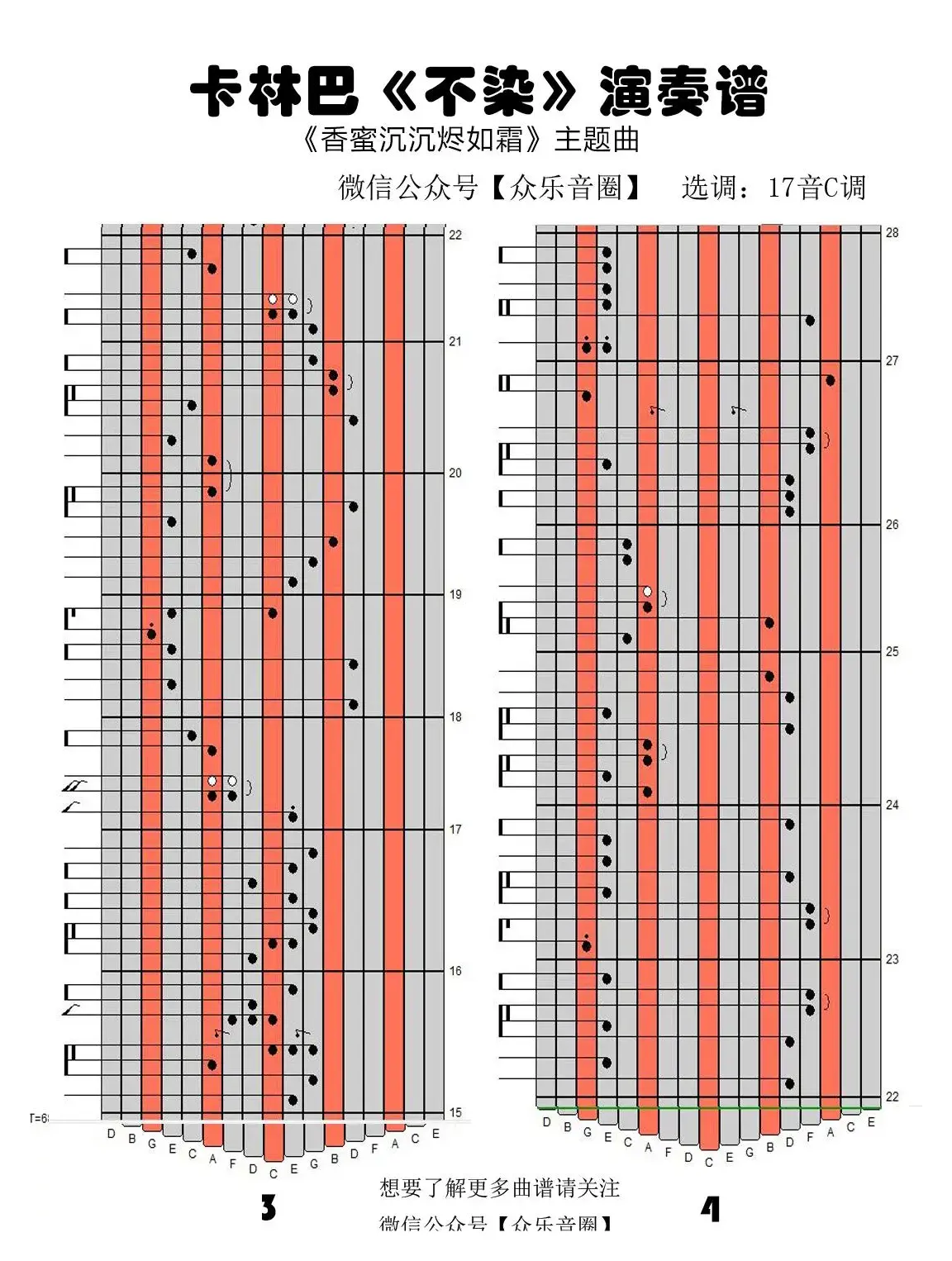 不染（拇指琴卡林巴琴专用谱）