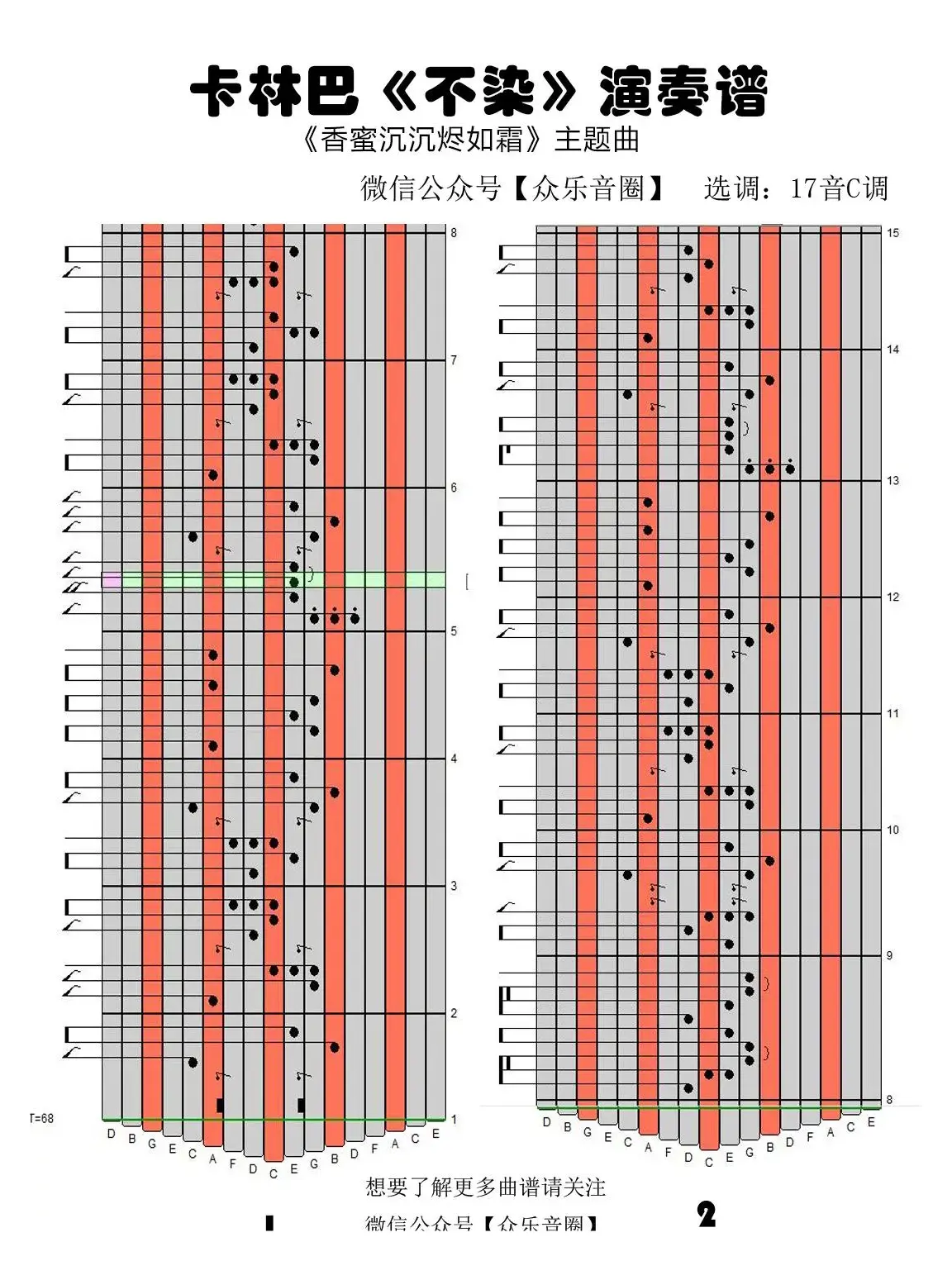 不染（拇指琴卡林巴琴专用谱）